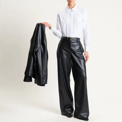 Black Wide-Leg Trousers with Polished Finish