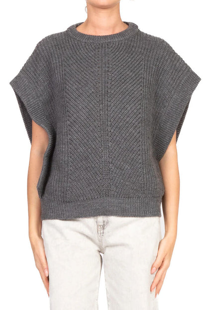 Charcoal Knit Sleeveless Sweater with Ribbed Detail