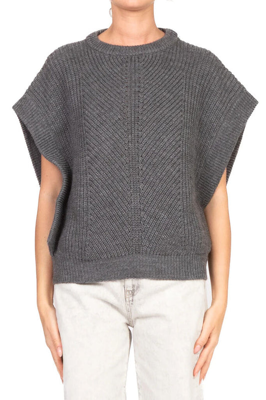 Charcoal Knit Sleeveless Sweater with Ribbed Detail
