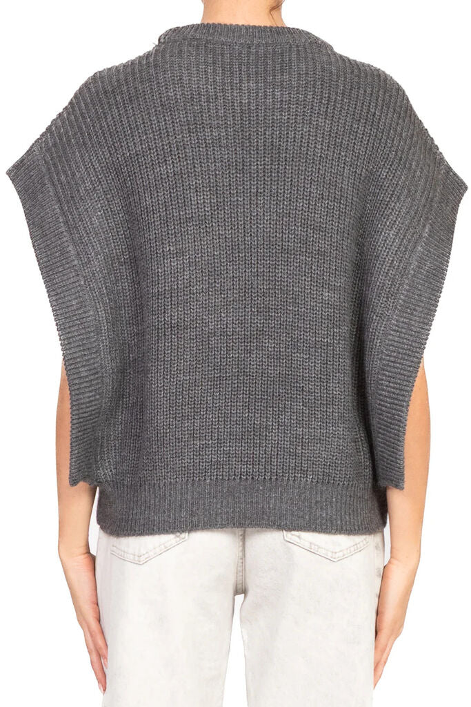 Charcoal Knit Sleeveless Sweater with Ribbed Detail
