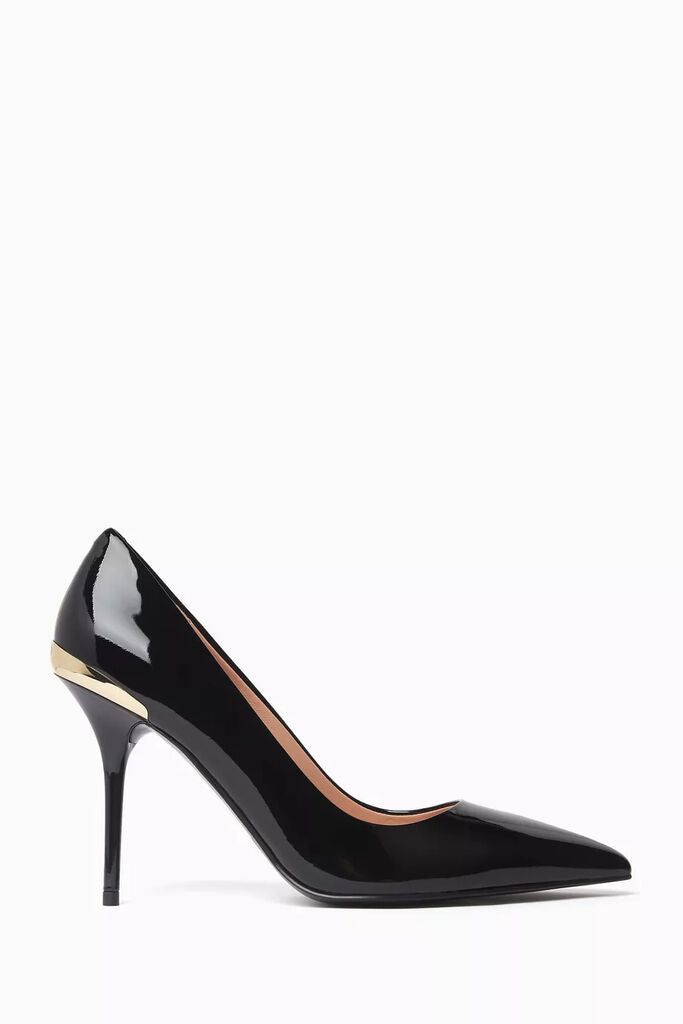 Black Patent Leather Pump with Gold Accent