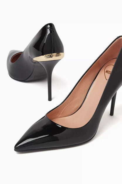 Black Patent Leather Pump with Gold Accent