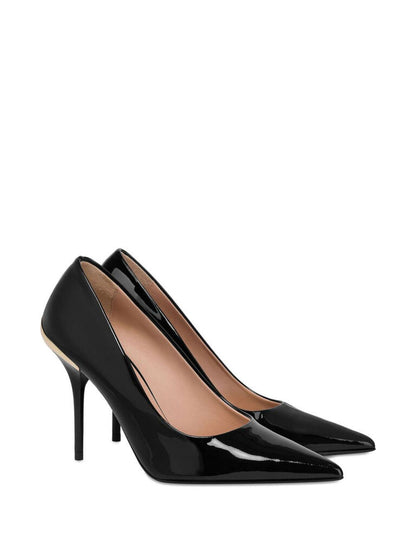 Black Patent Leather Pump with Gold Accent