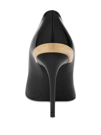 Black Patent Leather Pump with Gold Accent