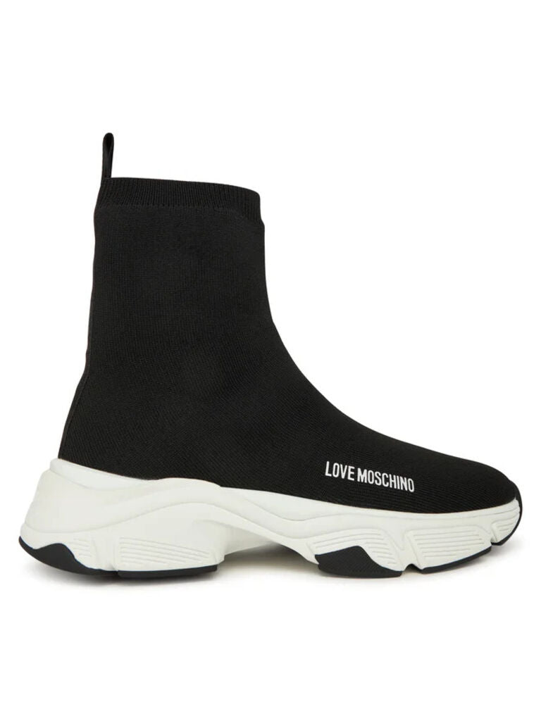 Black Knit High-Top Sneakers with Chunky Sole