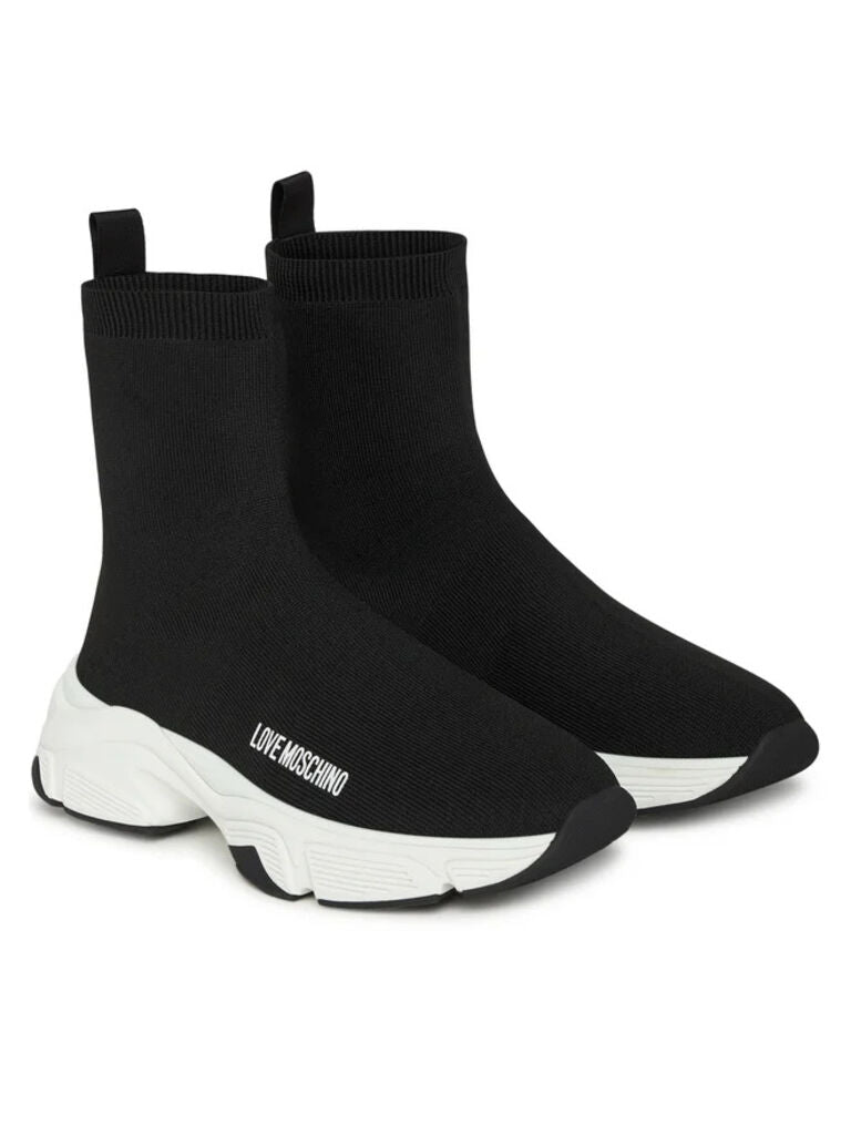 Black Knit High-Top Sneakers with Chunky Sole