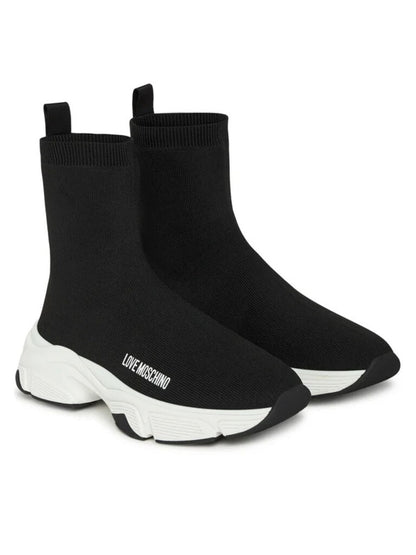 Black Knit High-Top Sneakers with Chunky Sole