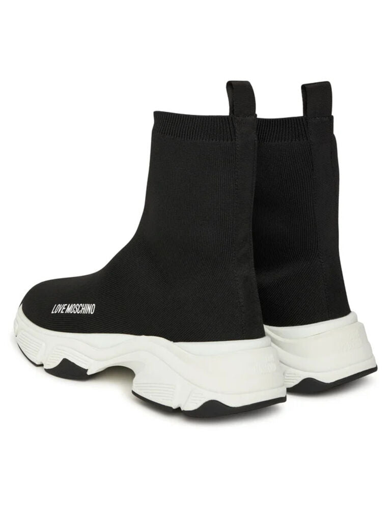 Black Knit High-Top Sneakers with Chunky Sole