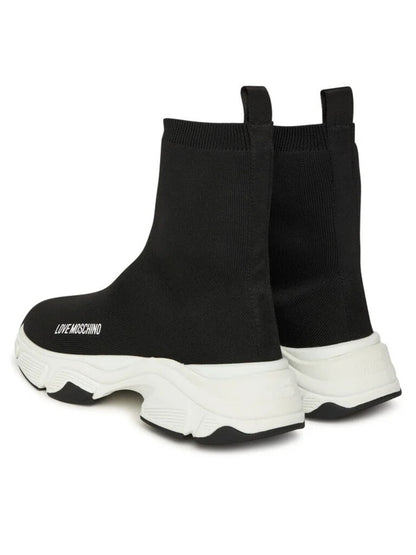 Black Knit High-Top Sneakers with Chunky Sole