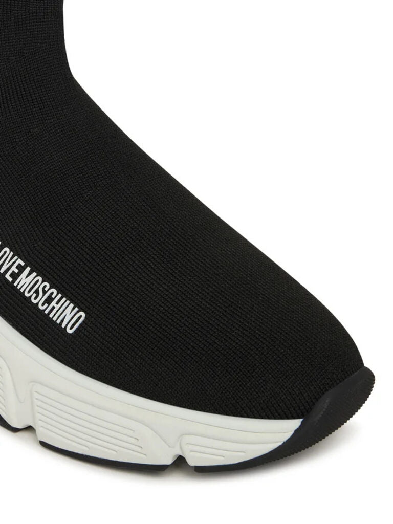 Black Knit High-Top Sneakers with Chunky Sole