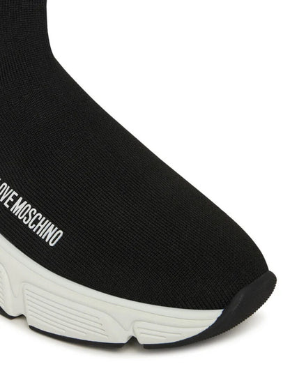 Black Knit High-Top Sneakers with Chunky Sole