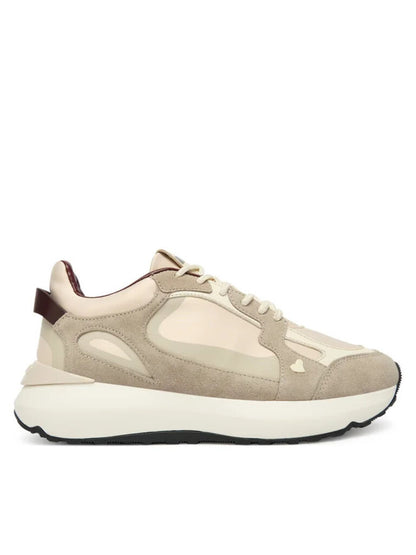 Beige Suede Low-Top Sneakers with Contrast Sole