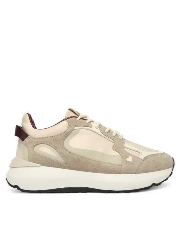 Beige Suede Low-Top Sneakers with Contrast Sole