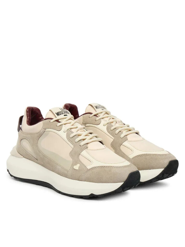 Beige Suede Low-Top Sneakers with Contrast Sole