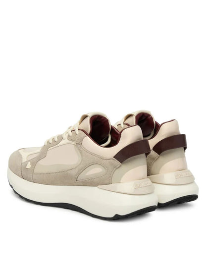Beige Suede Low-Top Sneakers with Contrast Sole