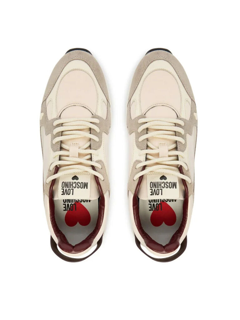 Beige Suede Low-Top Sneakers with Contrast Sole