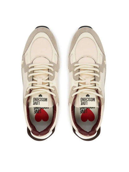 Beige Suede Low-Top Sneakers with Contrast Sole