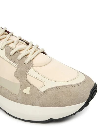 Beige Suede Low-Top Sneakers with Contrast Sole