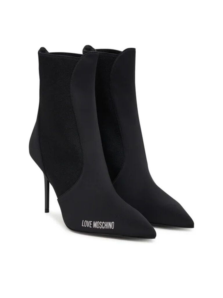 Black Stretch Stiletto Ankle Boots with Logo Detail