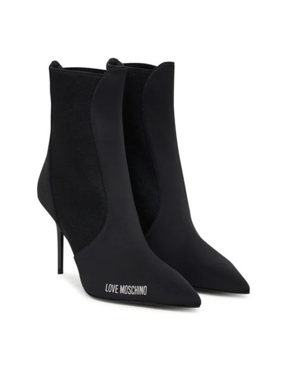 Black Stretch Stiletto Ankle Boots with Logo Detail