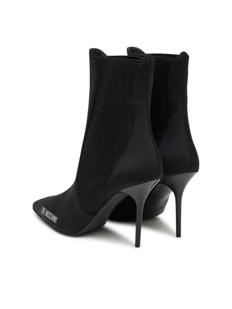 Black Stretch Stiletto Ankle Boots with Logo Detail