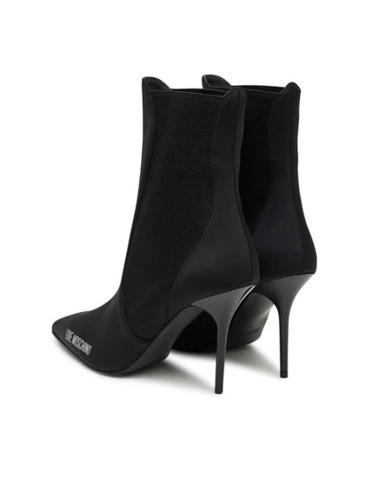 Black Stretch Stiletto Ankle Boots with Logo Detail