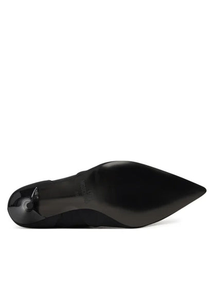 Black Stretch Stiletto Ankle Boots with Logo Detail