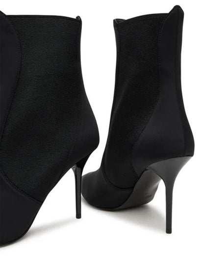 Black Stretch Stiletto Ankle Boots with Logo Detail