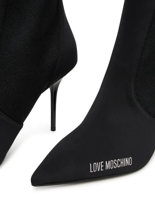 Black Stretch Stiletto Ankle Boots with Logo Detail