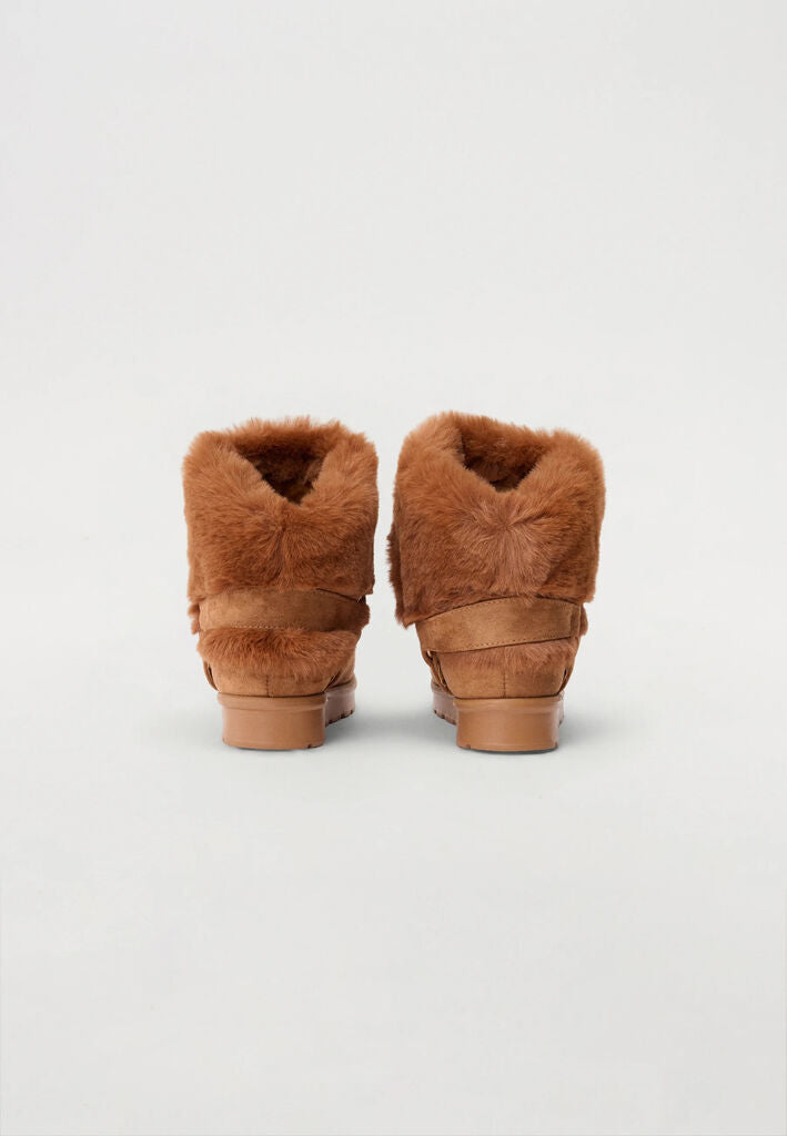 Chestnut Faux Fur Ankle Boots with Buckle