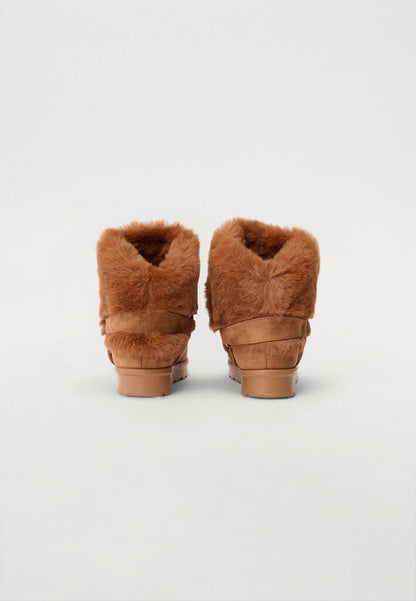 Chestnut Faux Fur Ankle Boots with Buckle