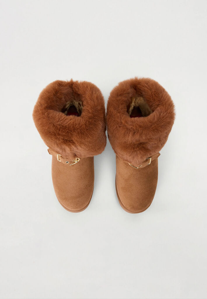 Chestnut Faux Fur Ankle Boots with Buckle