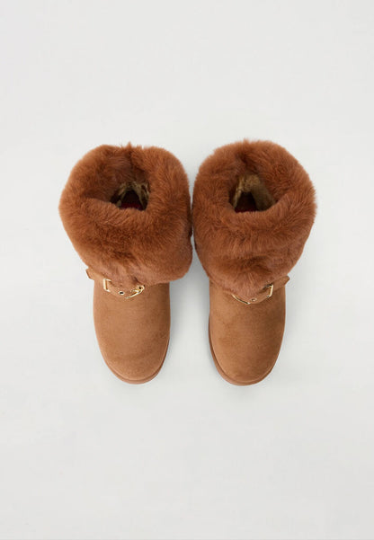 Chestnut Faux Fur Ankle Boots with Buckle