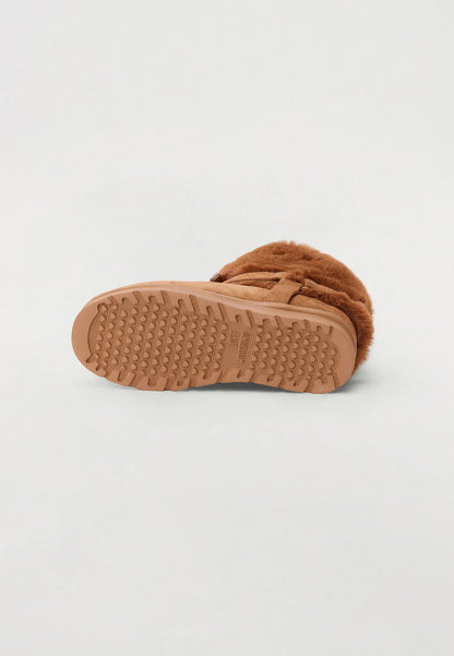 Chestnut Faux Fur Ankle Boots with Buckle