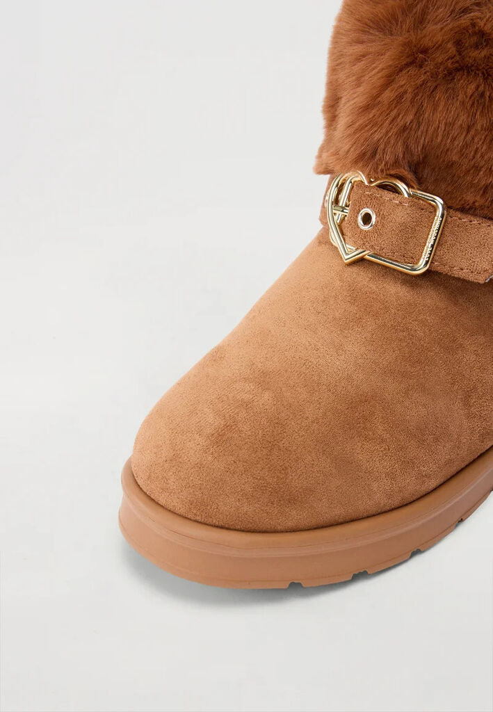 Chestnut Faux Fur Ankle Boots with Buckle