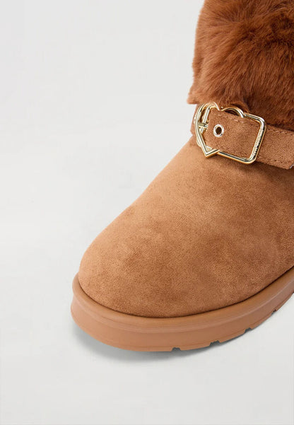 Chestnut Faux Fur Ankle Boots with Buckle