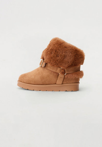 Chestnut Faux Fur Ankle Boots with Buckle