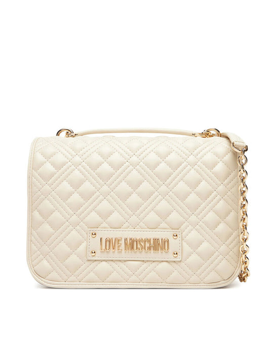 Ivory Quilted Crossbody with Gold Chain
