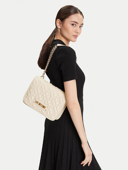 Ivory Quilted Crossbody with Gold Chain