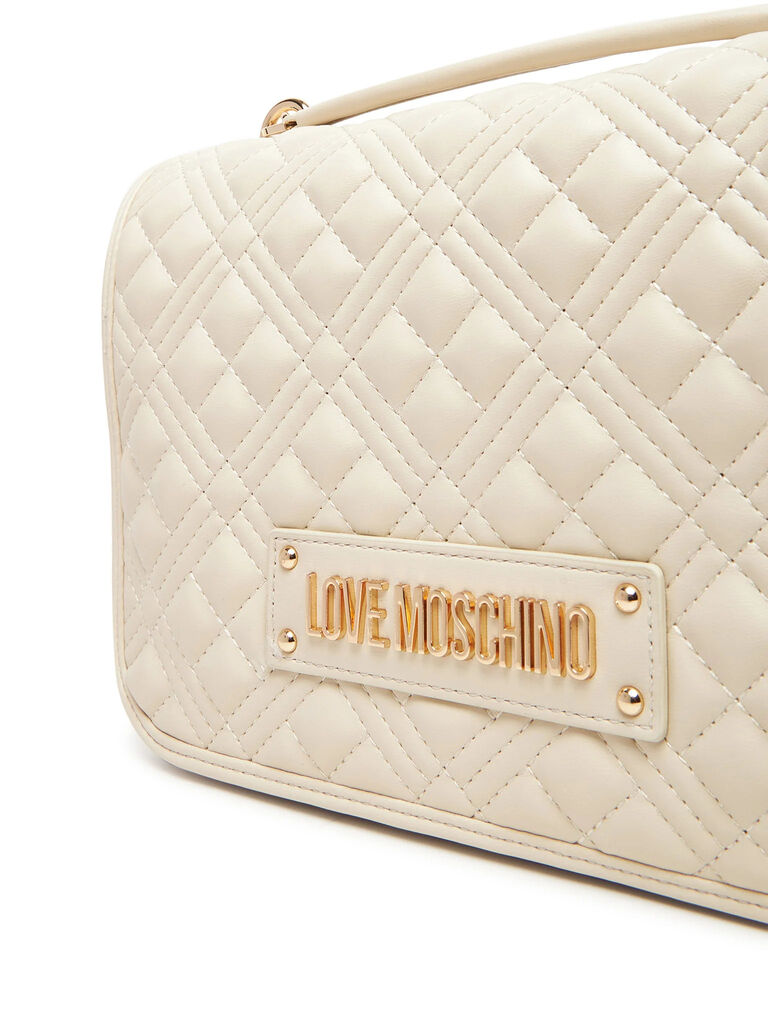 Ivory Quilted Crossbody with Gold Chain