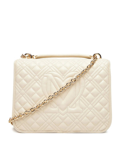Ivory Quilted Crossbody with Gold Chain
