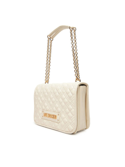 Ivory Quilted Crossbody with Gold Chain