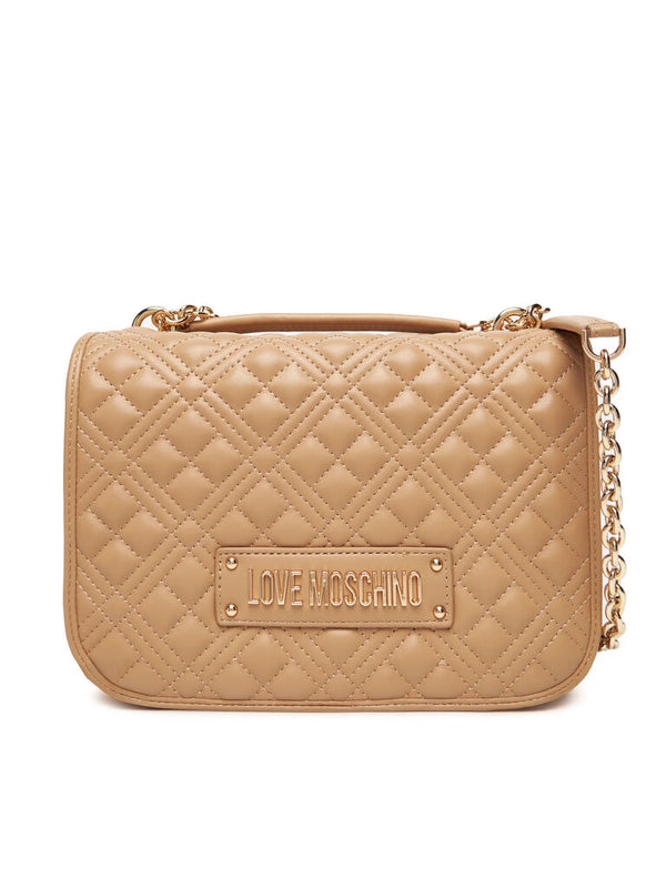 Camel Quilted Shoulder Bag with Chain Detail