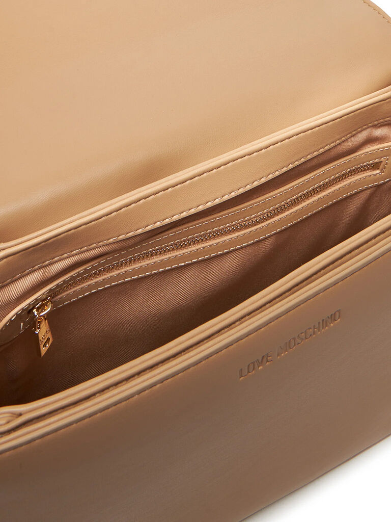 Camel Quilted Shoulder Bag with Chain Detail