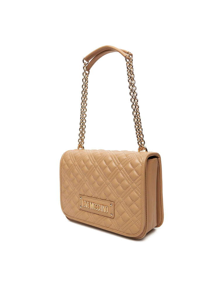 Camel Quilted Shoulder Bag with Chain Detail