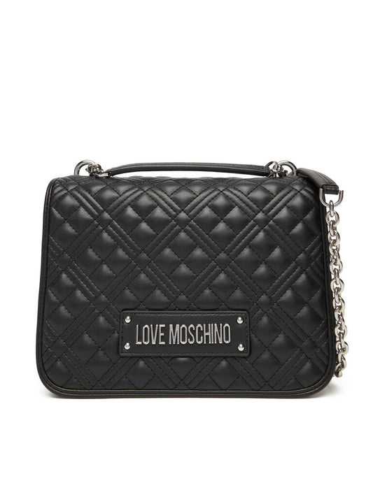 Black Quilted Shoulder Bag with Chain Strap