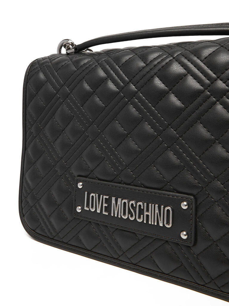 Black Quilted Shoulder Bag with Chain Strap