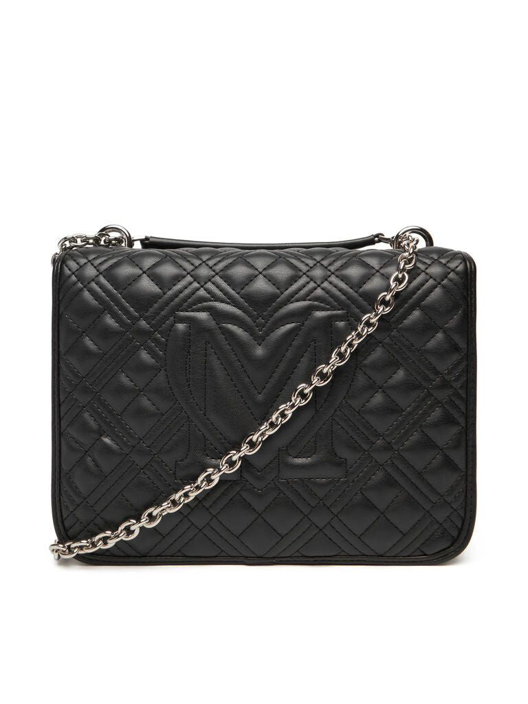 Black Quilted Shoulder Bag with Chain Strap