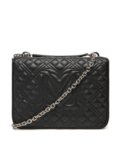 Black Quilted Shoulder Bag with Chain Strap