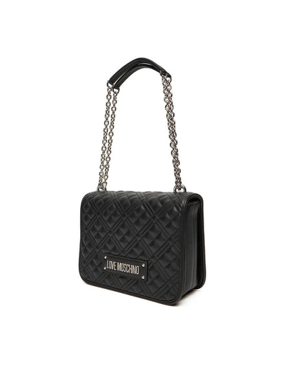 Black Quilted Shoulder Bag with Chain Strap